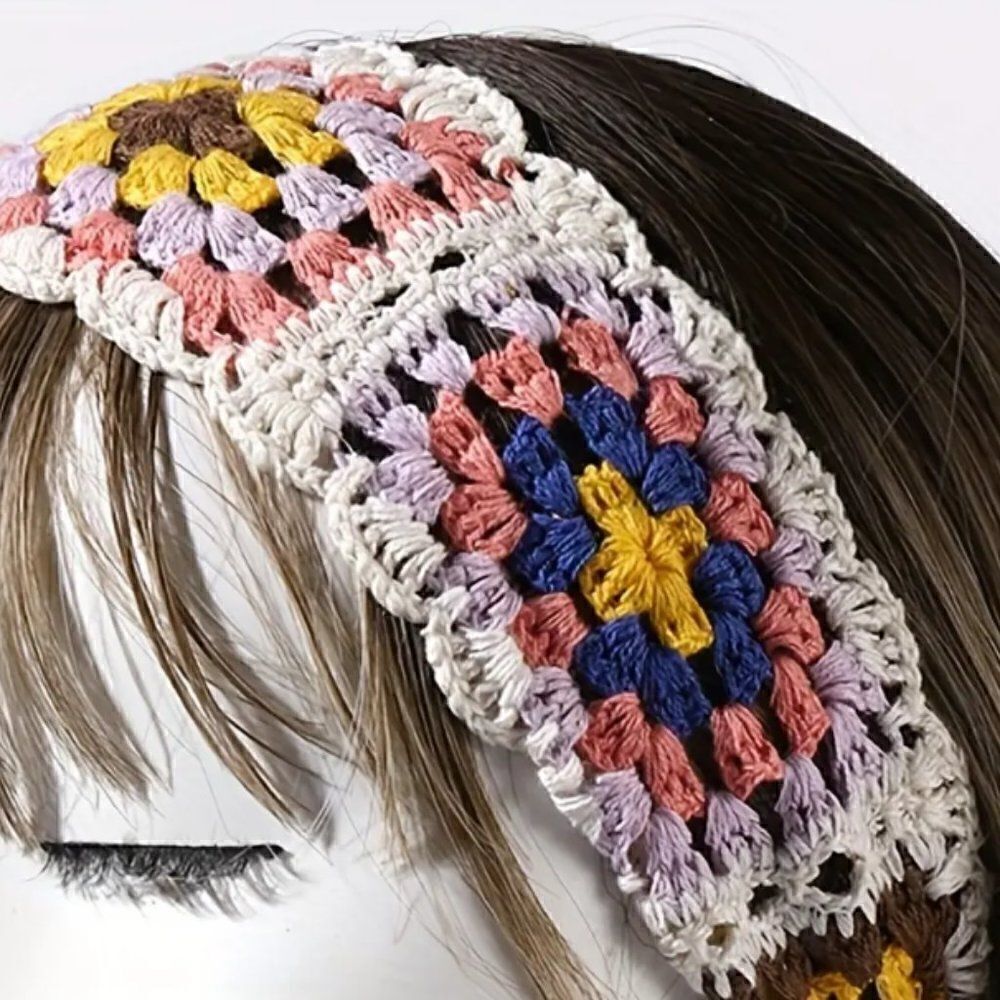 Crocheted Bohemian Stretchy Headband Colorful Hippie Fall Floral